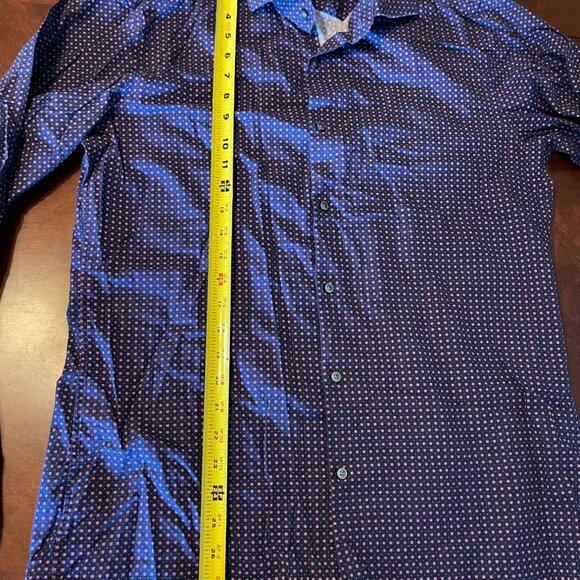 Hugo Boss Mens Slim Fit Purple Patterned Cotton Button-Up Shirt Size 41/16 - Picture 12 of 14
